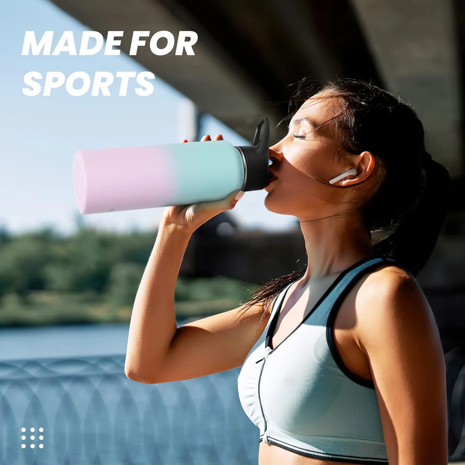 COKTIK 40 oz Sports Water Bottle With Straw,2 Lids, Stainless Steel Vacuum Insulated Water Bottles,Leakproof Lightweight, Keeps Cold and Hot, Great for Travel, Hiking, Biking, Running(Bubble Gum)