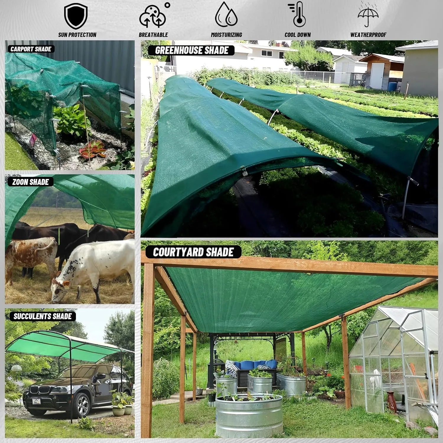Cool Area 55% Sun Shade Cloth Mesh Tarp with Grommets for Plant Cover 8x10ft Patio Canopy Garden Pergola Greenhouse Car Barn Kennel Green