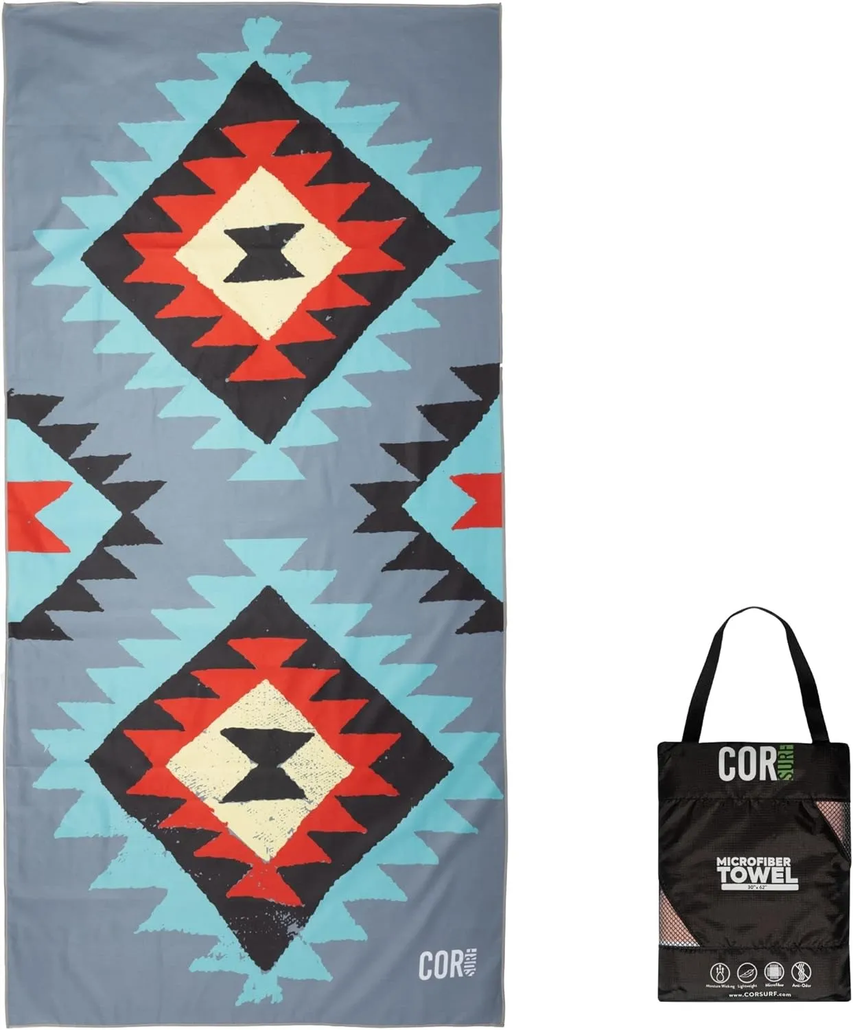 COR Surf Microfiber Beach Towel - Quick Dry Pool Towels 62x30 inches Travel Towel - Lightweight Compact Camping, Sports, Beach, Backpacking, Yoga, Gym, Travel Towel (Tribal)