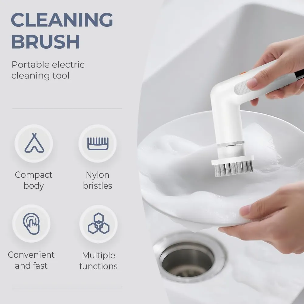 Cordless Power Pony Scrubber, 2025 New Multifunctional Cleaning Brush, Portable Bathroom Cleaning Tool, Detachable Brush Heads for Kitchen, Rechargeable Cleaning Device for Home (White)