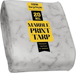Core Tarps Extreme Heavy Duty 20 Mil Tarp Cover, Waterproof, UV Resistant, Rip and Tear Proof, Poly Tarpaulin with Reinforced Edges for Roof, Camping, Patio, Pool, Boat (Marble/White 12′ X 25′)