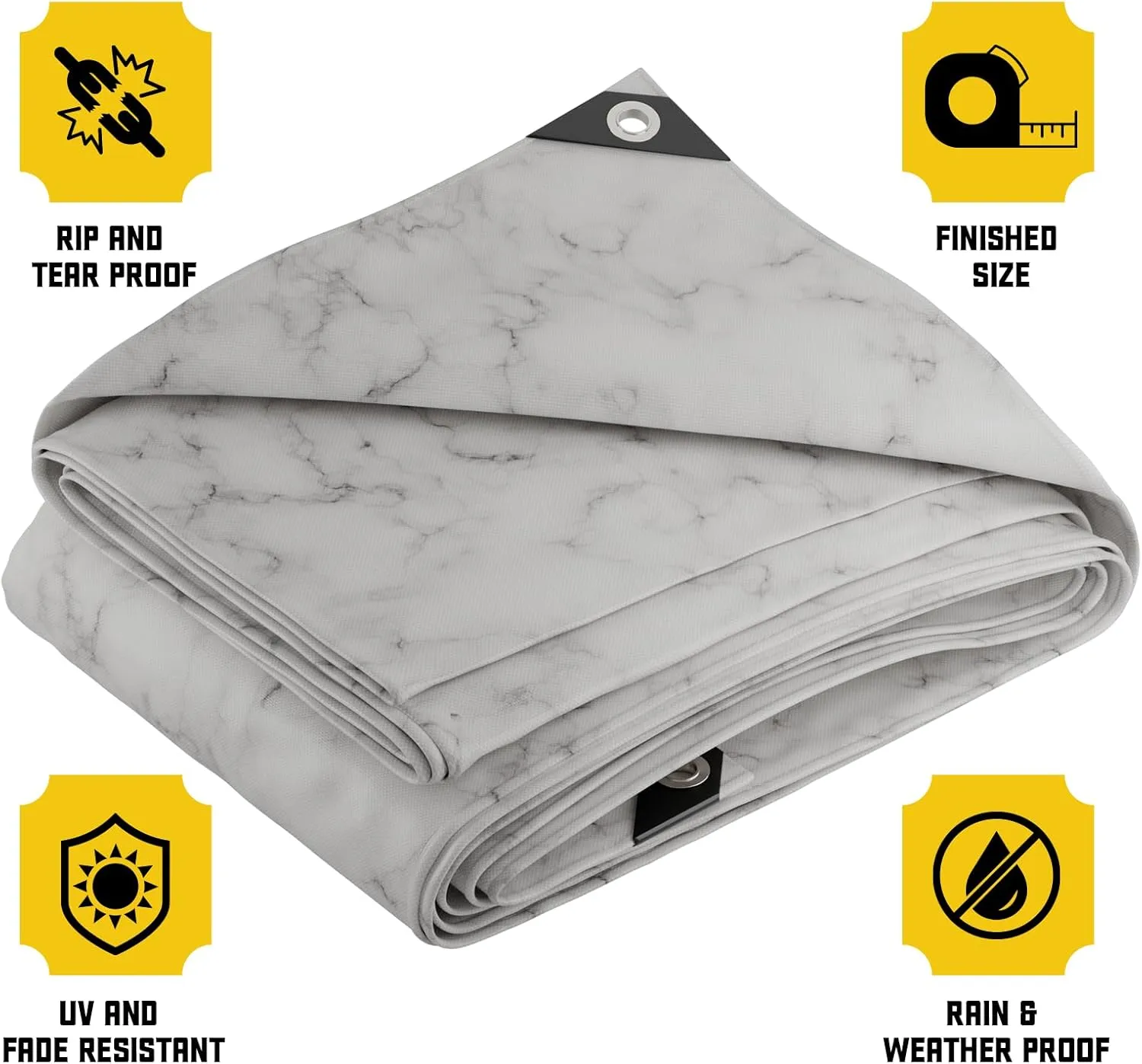 Core Tarps Extreme Heavy Duty 20 Mil Tarp Cover, Waterproof, UV Resistant, Rip and Tear Proof, Poly Tarpaulin with Reinforced Edges for Roof, Camping, Patio, Pool, Boat (Marble/White 12′ X 25′)