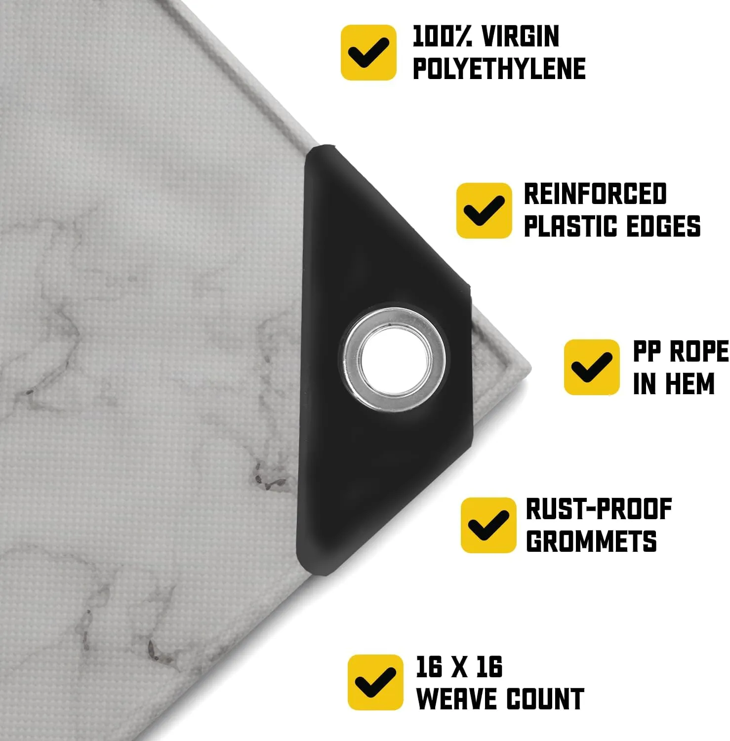 Core Tarps Extreme Heavy Duty 20 Mil Tarp Cover, Waterproof, UV Resistant, Rip and Tear Proof, Poly Tarpaulin with Reinforced Edges for Roof, Camping, Patio, Pool, Boat (Marble/White 12′ X 25′)