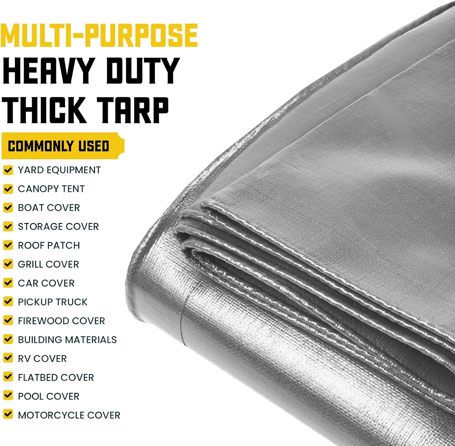 Core Tarps Extreme Heavy Duty 20 Mil Tarp Cover, Waterproof, UV Resistant, Rip and Tear Proof, Poly Tarpaulin with Reinforced Edges for Roof, Camping, Patio, Pool, Boat (Silver/Black 9′ X 12′)