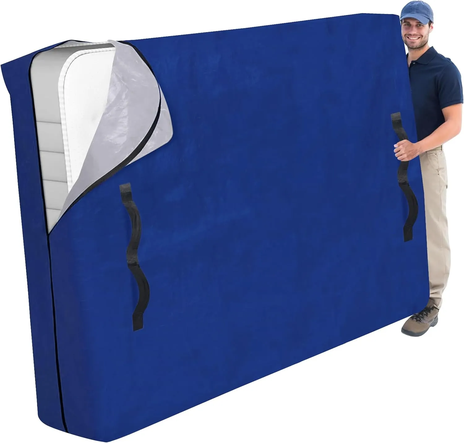 Cosy Family Mattress Bags for Moving with 8 Handles - 170GSM Extra-Thick Mattress Bag for Moving Supplies - Reusable Mattress Cover Protector Storage with Zipper, Blue, Full