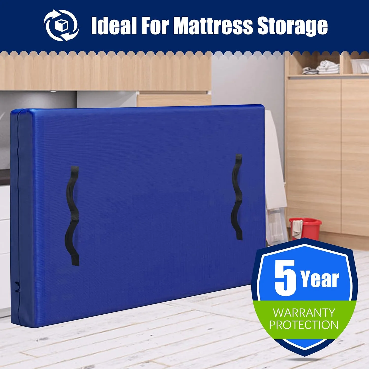 Cosy Family Mattress Bags for Moving with 8 Handles - 170GSM Extra-Thick Mattress Bag for Moving Supplies - Reusable Mattress Cover Protector Storage with Zipper, Blue, Full