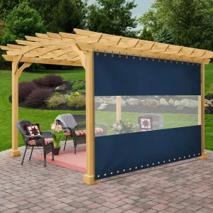 Covers & All Outdoor Clear Panel Curtain, 12 oz Vinyl Outdor Curtains for Patio, Waterproof & Weather Resistant Tarp with Brass Grommets for Pergola, Porch, Gazebos, Balcony (8’ H x 4’ W Feet, Blue)