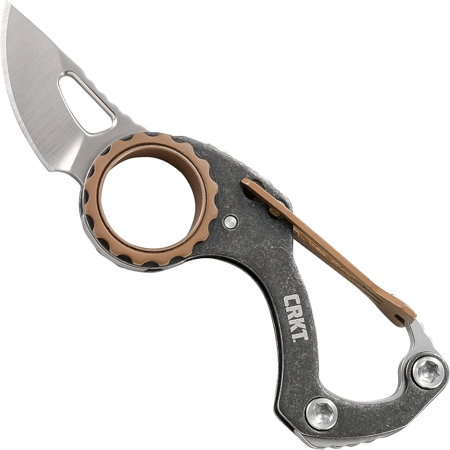 CRKT Compano EDC Pocket Knife: Compact Everyday Carry, Slip Joint, Black Stonewash Satin Blade , Stainless Steel Handle with Bronze Accents, Carabiner 9082