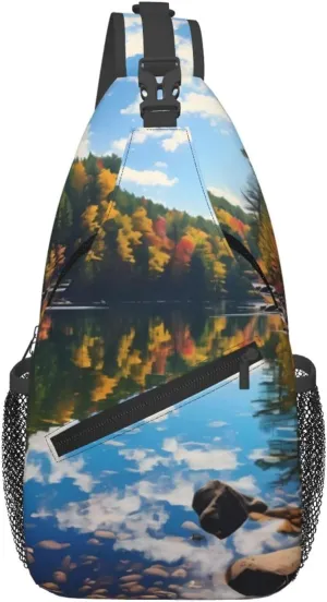 Cross Chest Bag Diagonally - Quality, Durable, and Spacious Shoulder Bag for Men and Women Forest Lakes of New Hampshire Pattern