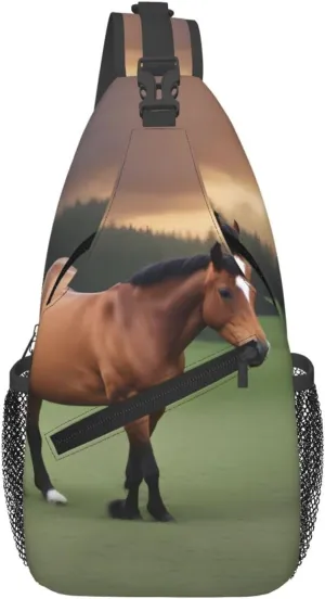 Cross Chest Bag Diagonally - Quality, Durable, and Spacious Shoulder Bag for Men and Women Nature Scenic Horse Prints