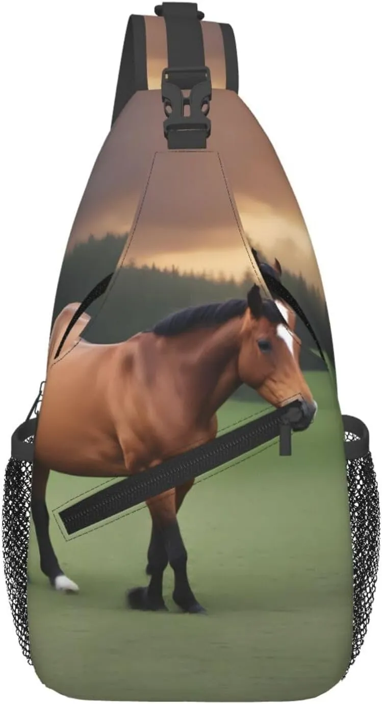 Cross Chest Bag Diagonally - Quality, Durable, and Spacious Shoulder Bag for Men and Women Nature Scenic Horse Prints