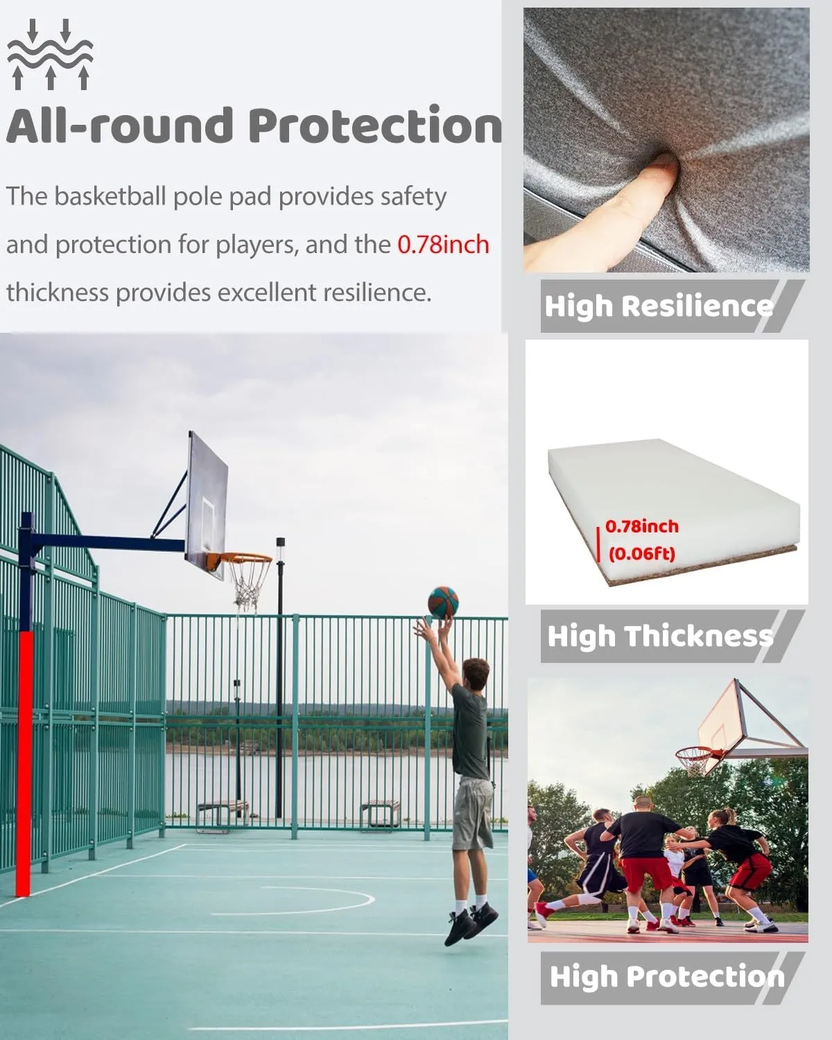 Custom Basketball Pole Padding with Velcro Straps, 183cm Safety Poles Pad for Basement Garage Playground, Wrap Around Pole Cover Shock Absorbing(Black,Dia 6inch(0.5ft))