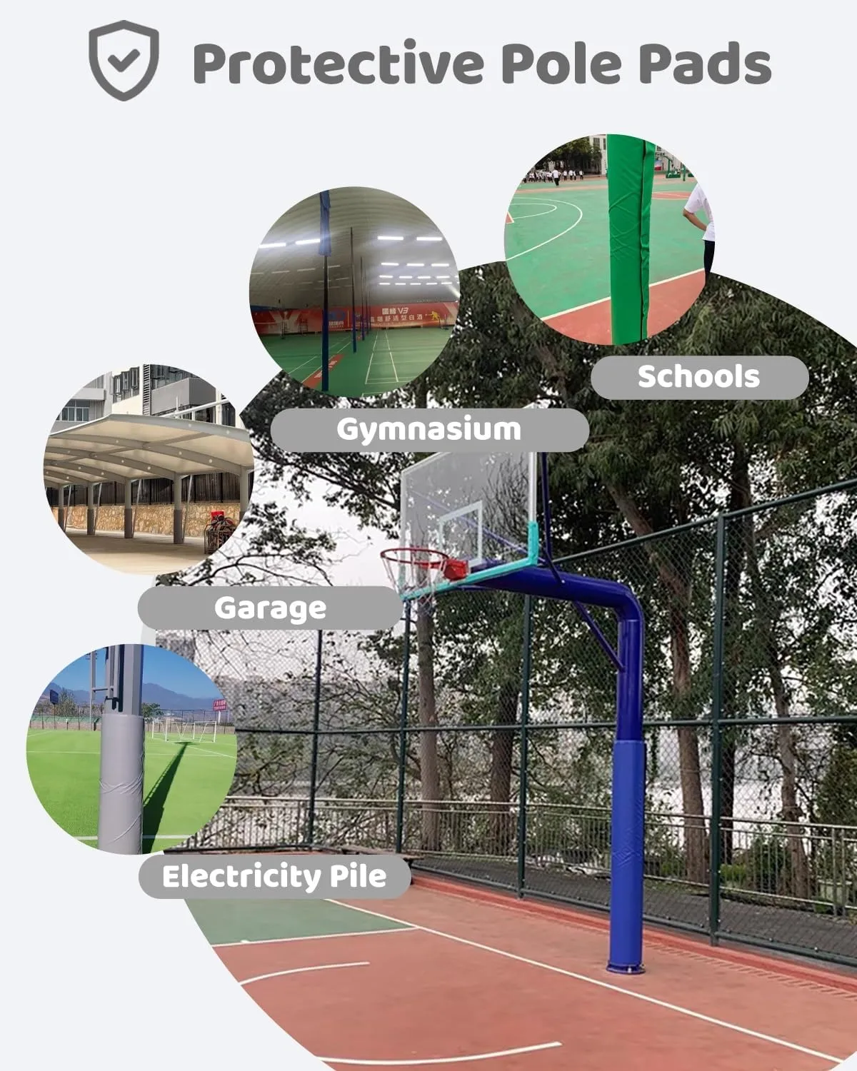 Custom Basketball Pole Padding with Velcro Straps, 183cm Safety Poles Pad for Basement Garage Playground, Wrap Around Pole Cover Shock Absorbing(Black,Dia 6inch(0.5ft))