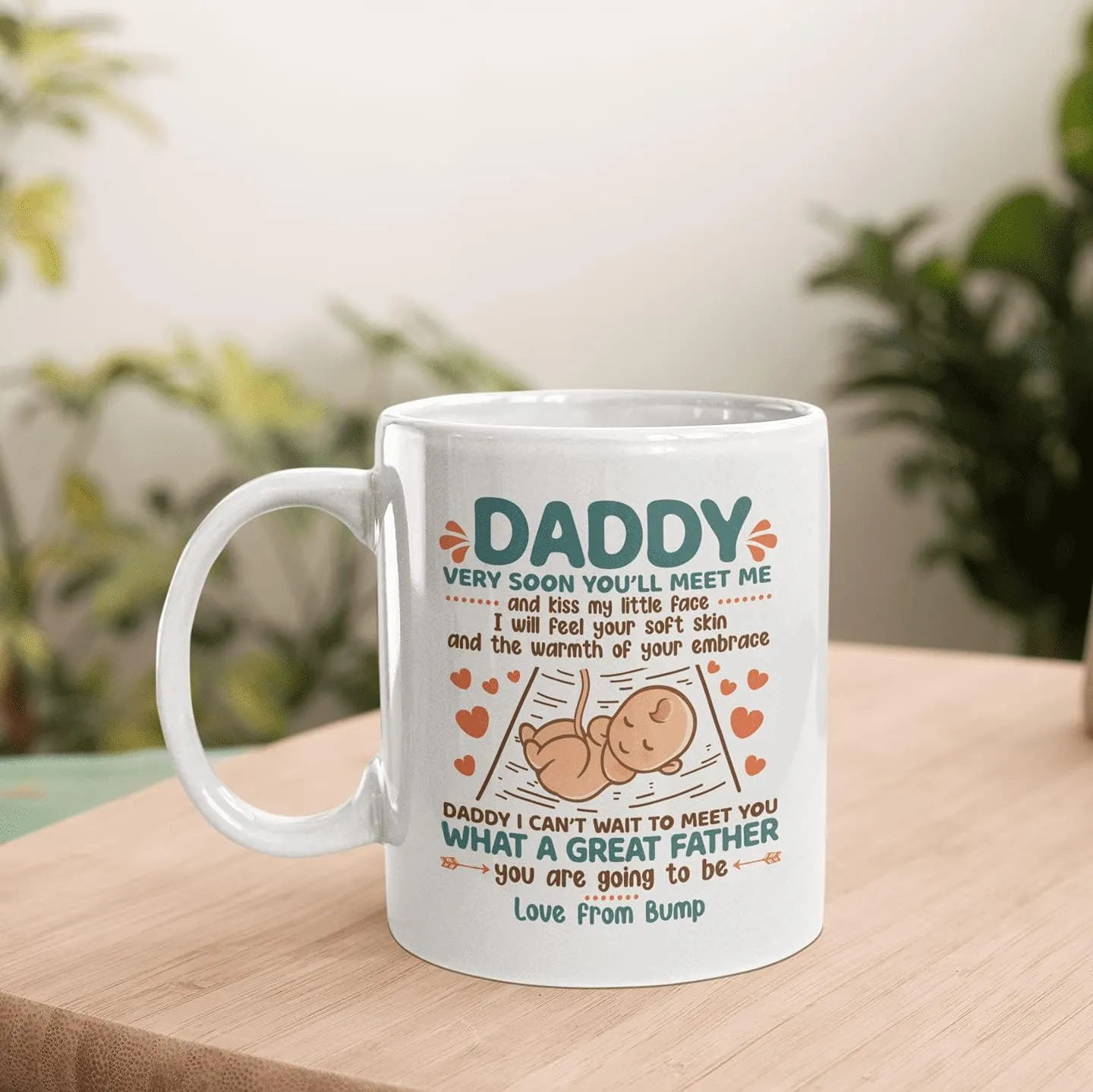 Daddy Very Soon You'll Meet Me and Kiss My Little Face Coffee Mug - New Dad Gift from Baby Bump, One Size, 15 oz. White Mug/White