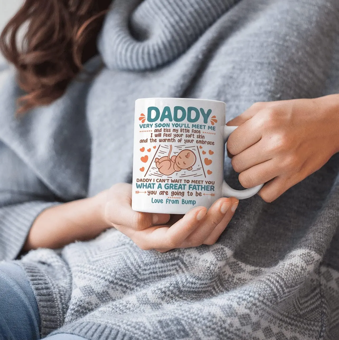 Daddy Very Soon You'll Meet Me and Kiss My Little Face Coffee Mug - New Dad Gift from Baby Bump, One Size, 15 oz. White Mug/White