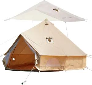DANCHEL OUTDOOR 4 Season Canvas Yurt Tent with Waterproof Rain Fly Cover for 4 Person Bell Tent Camping, 4m/13ft Khaki