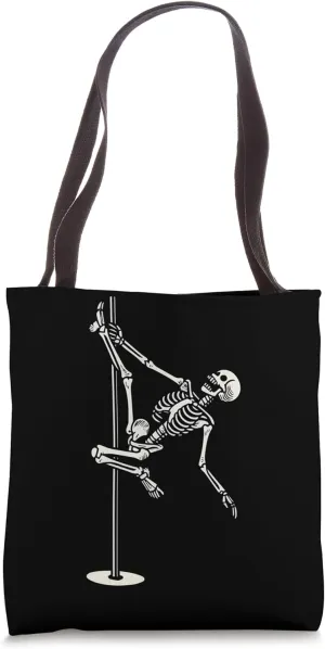 Dancing Skeleton On Pole Funny Halloween Tote Bag