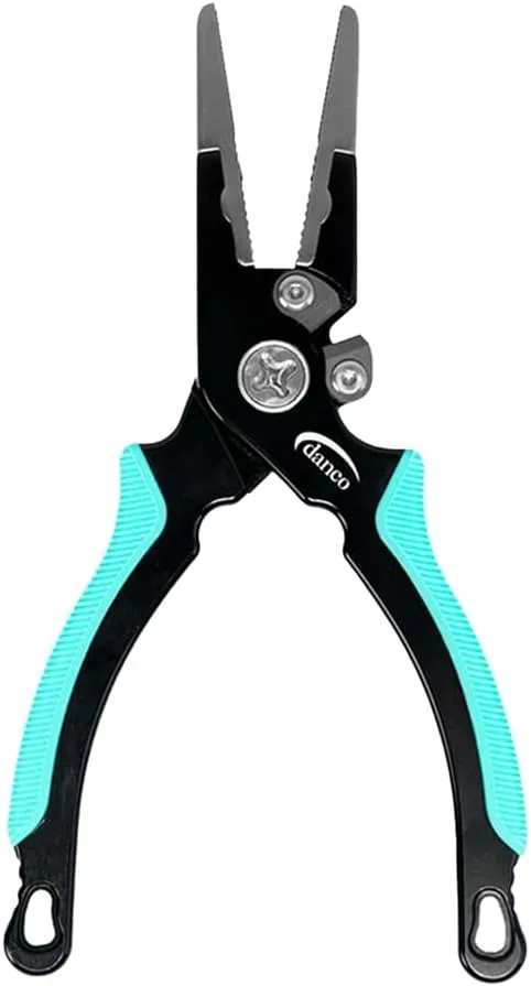 danco Pro Series 6.5” Fishing Pliers–Aircraft-Grade Aluminum, Titanium Jaw Inserts, Replaceable Titanium-Cobalt Cutters, Rubber Grips, Full Grain Leather Sheath, Lanyard –Saltwater-Resistant