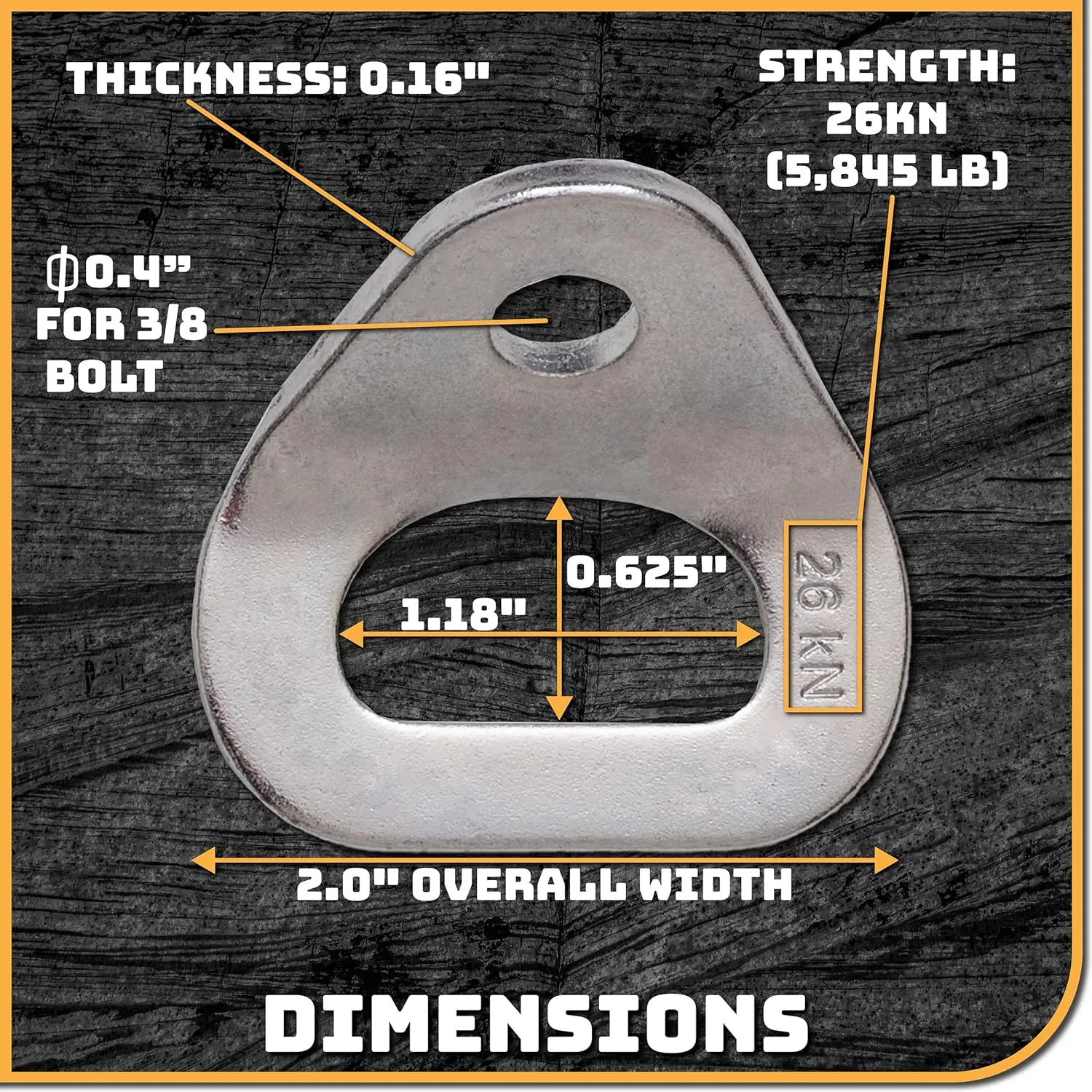 Danger Buddies 26kN Climbing Wall Bolt Hanger/Anchor/Tiedown for 3/8" Screw/Bolt Ideal for Rock Climbing and Home Gyms, Hammocks, Trailer Tie-Downs. Robust, Load-Bearing Steel Tie-Off