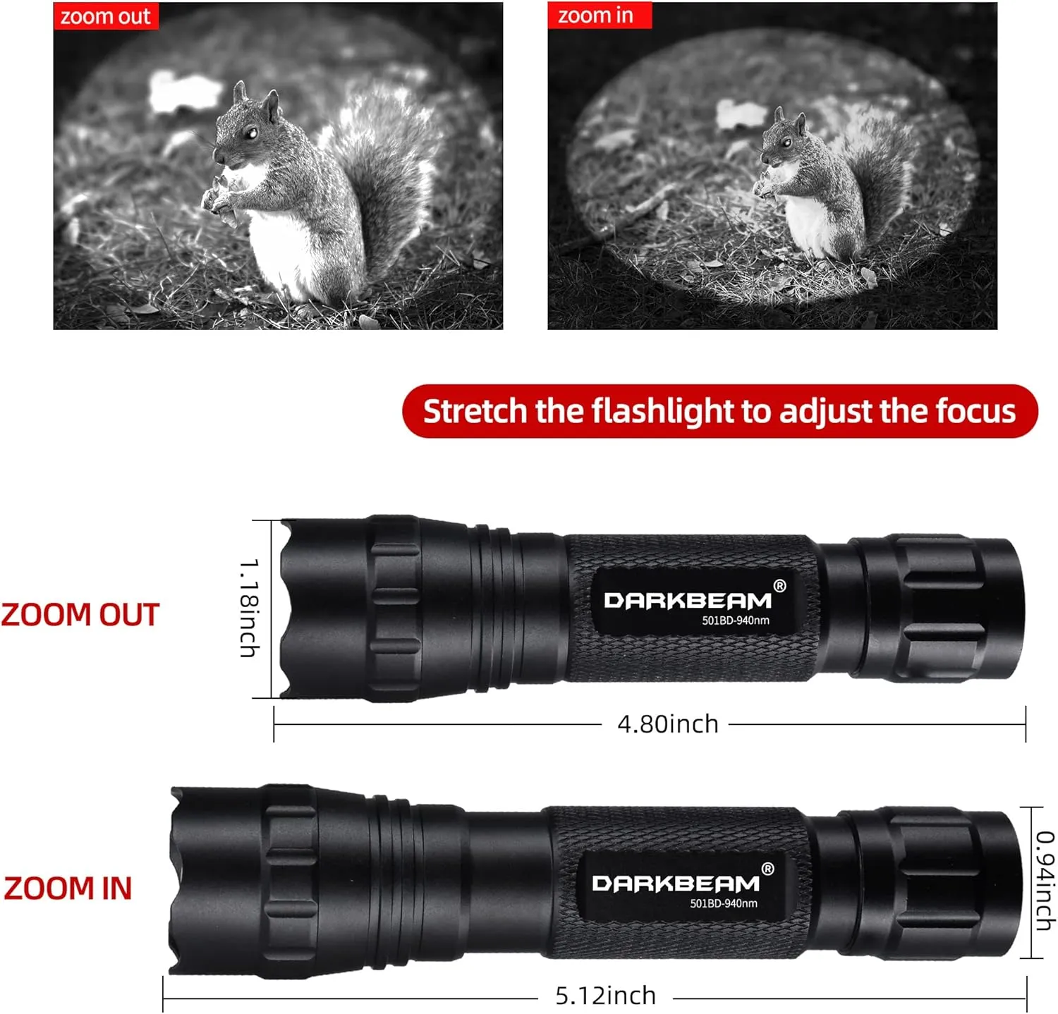 DARKBEAM ir Flashlight Infrared 940nm Light LED Rechargeable Mini for Night Vision, Handheld Tactical ir Illuminator, Focus Adjustable, Portable for Hunting, Observation, Search