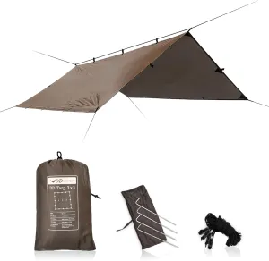 DD HAMMOCKS - DD Tarp 3x3 - Coyote Brown (10ft x 10ft) - 100% Waterproof - Lightweight & Multifunctional Rainfly Tarp Tent Shelter for Camping & Travel Adventure