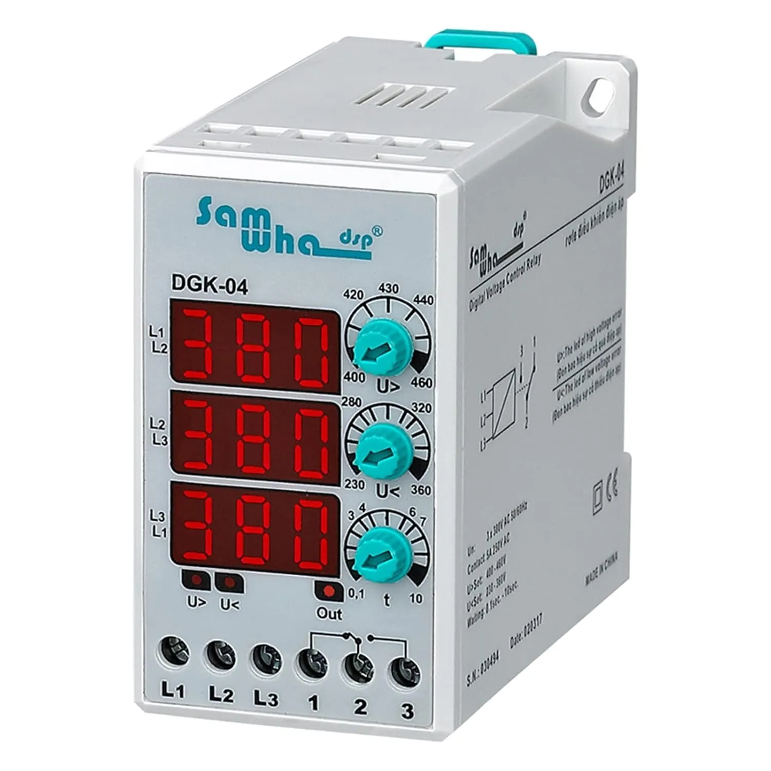 DGK-04 Digital Three Phase Overvoltage & Undervoltage Protection Relay Voltage Seting Relay (3 * 380V Non-Neutral)