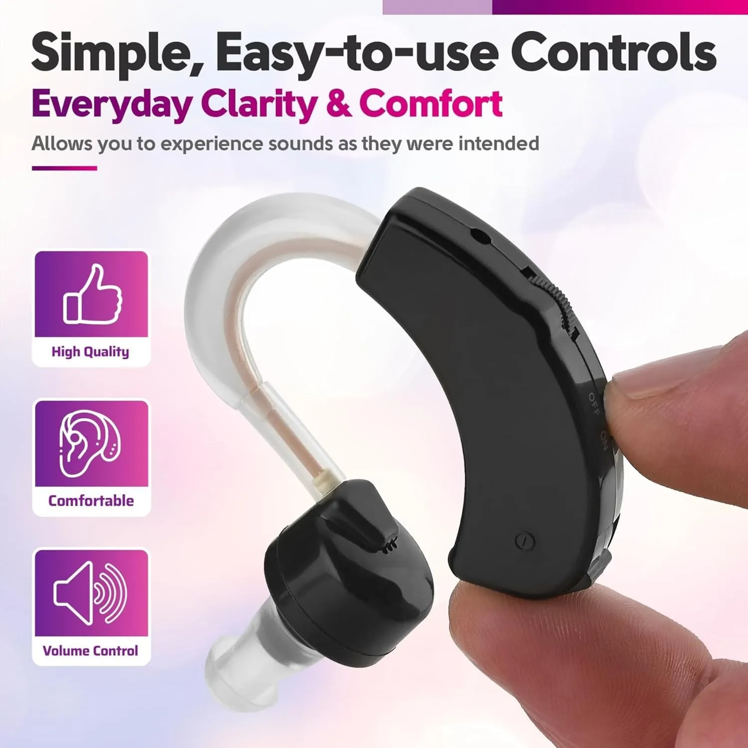 Digital - Set of 2 Small BTE a Behind the Personal Device and Enhancer with Reducing Feature for Adults, Seniors & Women, Black