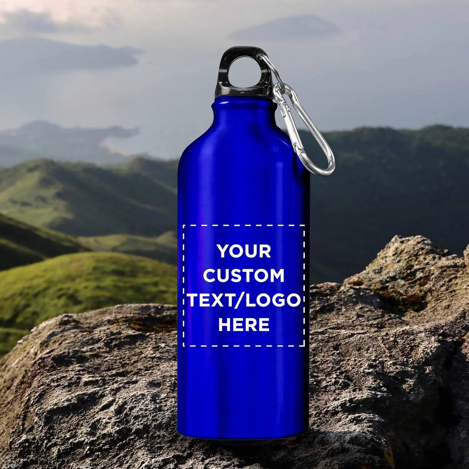 DISCOUNT PROMOS Custom Aluminum Water Bottles 20 oz. Set of 10, Personalized Bulk Pack - Perfect for Gym, Hiking, Any Indoor/Outdoor Activities - Blue