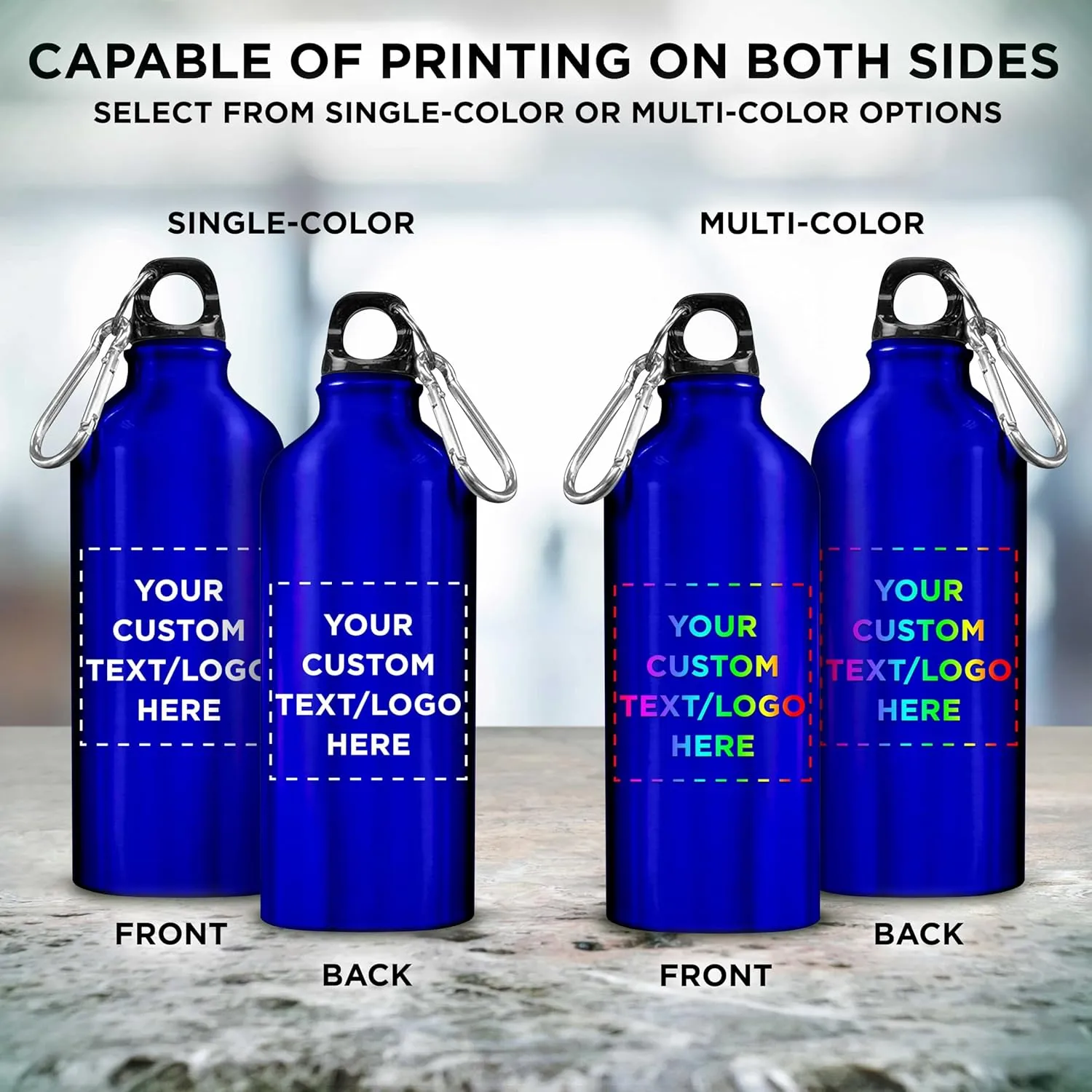 DISCOUNT PROMOS Custom Aluminum Water Bottles 20 oz. Set of 10, Personalized Bulk Pack - Perfect for Gym, Hiking, Any Indoor/Outdoor Activities - Blue