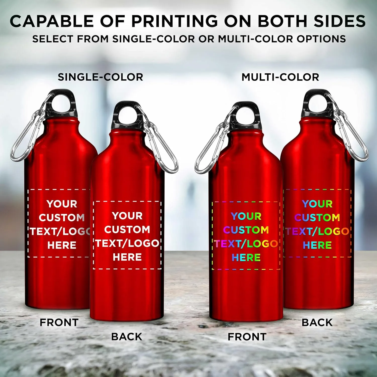 DISCOUNT PROMOS Custom Aluminum Water Bottles 20 oz. Set of 50, Personalized Bulk Pack - Perfect for Gym, Hiking, Any Indoor/Outdoor Activities - Red