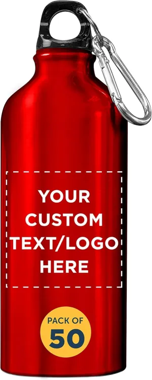 DISCOUNT PROMOS Custom Aluminum Water Bottles 20 oz. Set of 50, Personalized Bulk Pack - Perfect for Gym, Hiking, Any Indoor/Outdoor Activities - Red