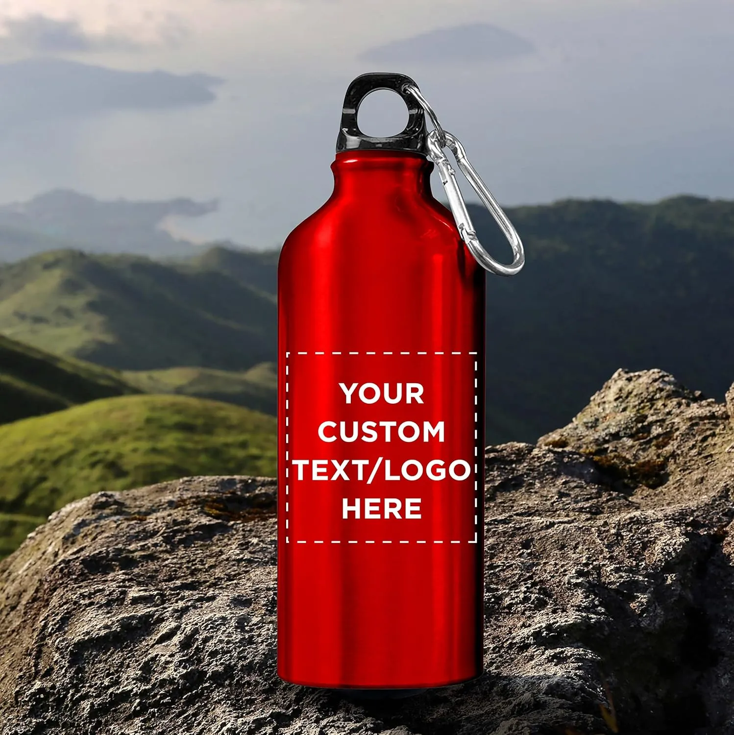 DISCOUNT PROMOS Custom Aluminum Water Bottles 20 oz. Set of 50, Personalized Bulk Pack - Perfect for Gym, Hiking, Any Indoor/Outdoor Activities - Red