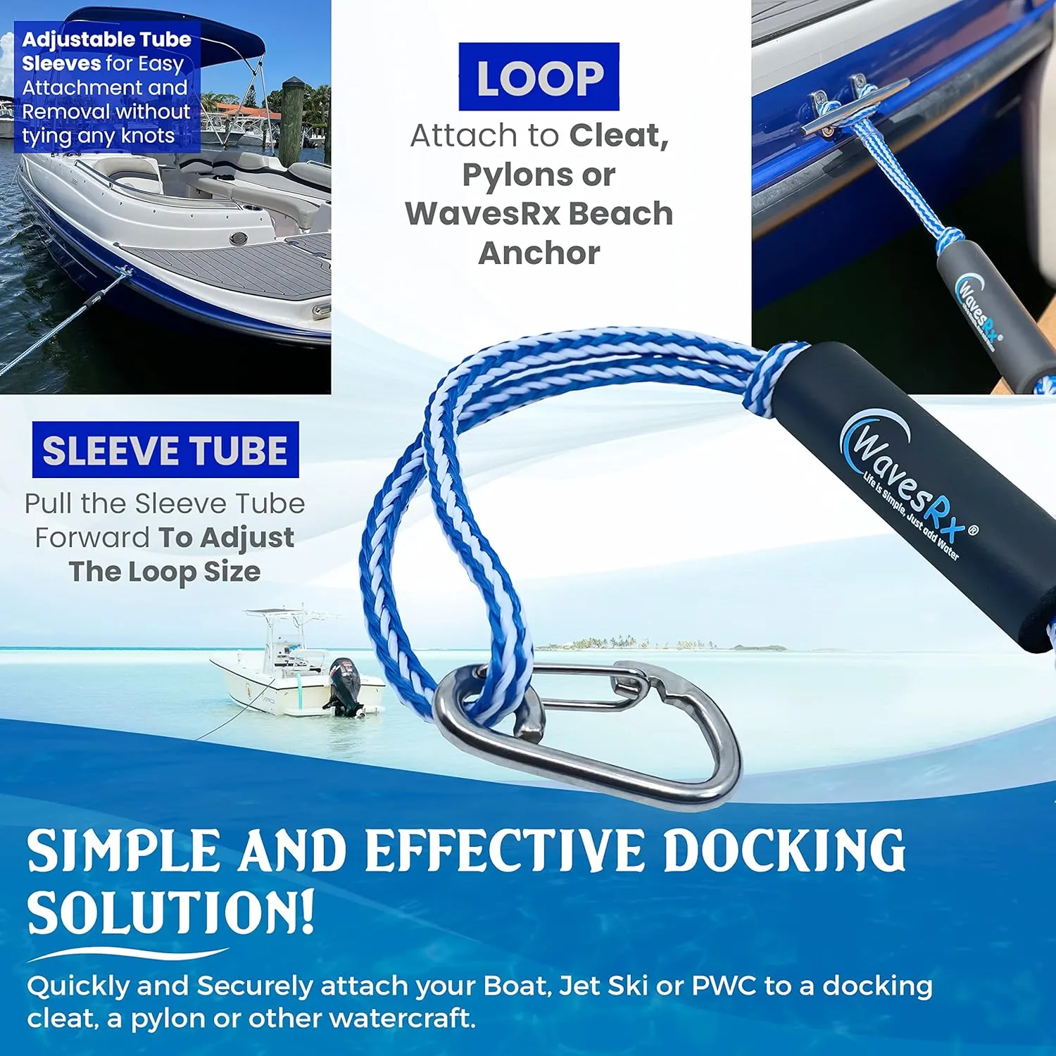 DockingPal - Premium Bungee Dock Line for Boats & PWC | Elastic Mooring Rope Stretches to Absorb Shocks & Prevent Damage to Your Watercraft | Safer Docking for Your Boat, Jet Ski, Pontoon