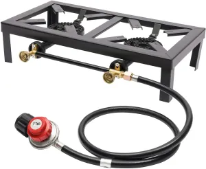 Double Burner Outdoor Stove Propane, Camping Double Burner Stove, Powered Burner Stove, For Bbq 0-10psi, 4ft Steel Braided Hose