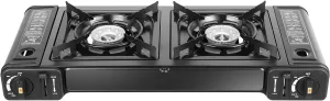 Double Butane Stove,Double Head Bbq Gas Range With Roasting Pan,2-In-1 Cooking Lightweight (9.9lbs),With Storage Case And Strong Power (2 * 3924 Btu) For Camping,Picnicking,Hiking