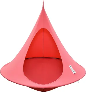 Double Cacoon Hanging Chair for Two – Cozy Indoor/Outdoor Hammock with Polyester Canvas, 440 lb Capacity, Includes 18ft Rope & Carabiner (Coral Rose)