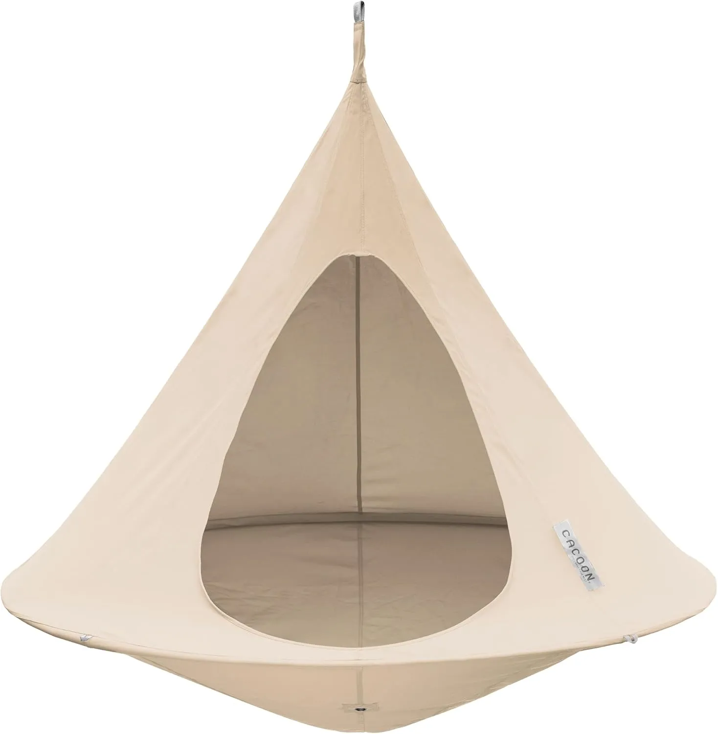Double Cacoon Hanging Chair for Two – Cozy Indoor/Outdoor Hammock with Polyester Canvas, 440 lb Capacity, Includes 18ft Rope & Carabiner (Natural)
