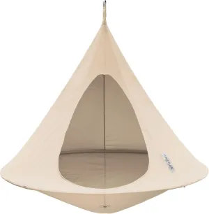 Double Cacoon Hanging Chair for Two – Cozy Indoor/Outdoor Hammock with Polyester Canvas, 440 lb Capacity, Includes 18ft Rope & Carabiner (Natural)