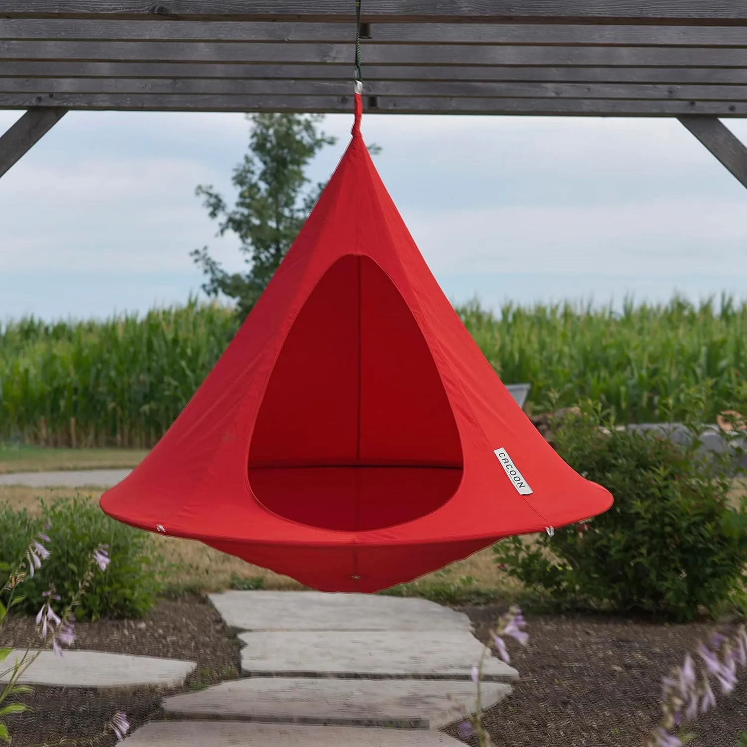 Double Cacoon Hanging Chair for Two – Cozy Indoor/Outdoor Hammock with Polyester Canvas, 440 lb Capacity, Includes 18ft Rope & Carabiner