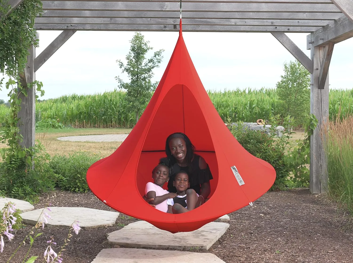 Double Cacoon Hanging Chair for Two – Cozy Indoor/Outdoor Hammock with Polyester Canvas, 440 lb Capacity, Includes 18ft Rope & Carabiner