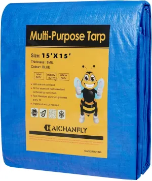 Double-Sided Waterproof Poly Tarp 15x15 Feet 5mil Thick Polyethylene Tarps, Perfect for Outdoor Use, Plastic Cover & Mat for Tent Camping Storage Boat Bikes Vehicles