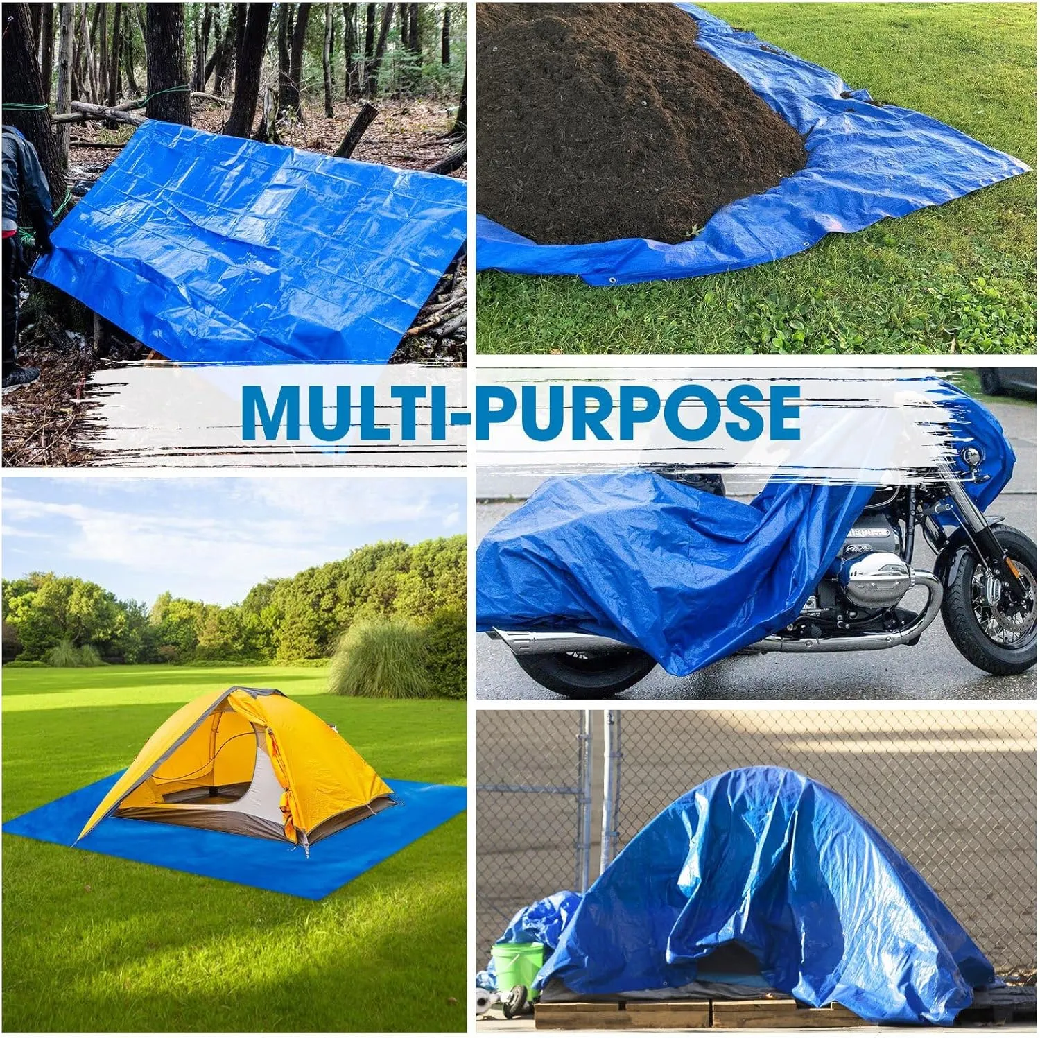 Double-Sided Waterproof Poly Tarp 15x15 Feet 5mil Thick Polyethylene Tarps, Perfect for Outdoor Use, Plastic Cover & Mat for Tent Camping Storage Boat Bikes Vehicles