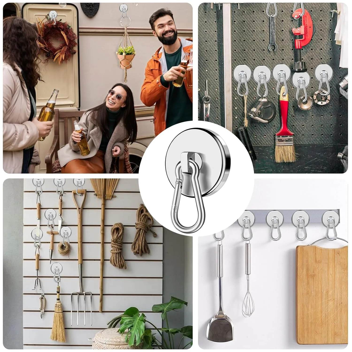 E BAVITE Carabiner Magnetic Hooks, 110LBS Strong Magnetic Hooks Heavy Duty with Swivel Carabiner Hook, for Hanging for Cruise, Garage, Kitchen, Refrigerator, Locker (12-Pack)