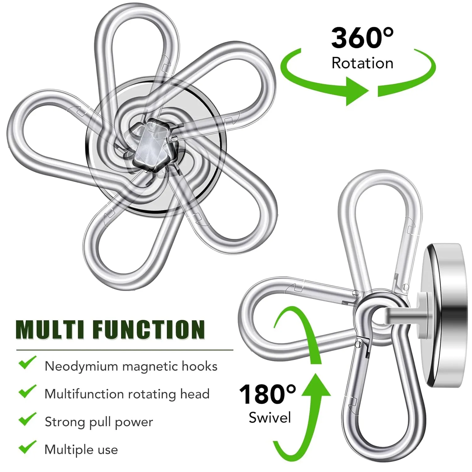 E BAVITE Carabiner Magnetic Hooks, 110LBS Strong Magnetic Hooks Heavy Duty with Swivel Carabiner Hook, for Hanging for Cruise, Garage, Kitchen, Refrigerator, Locker (12-Pack)