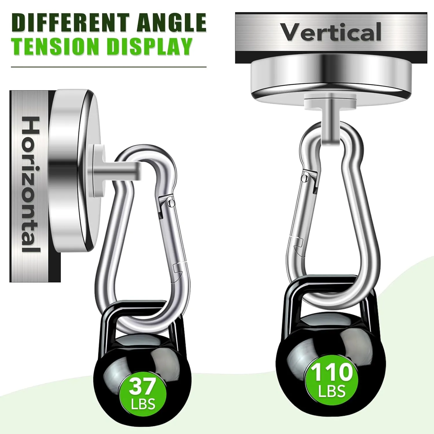 E BAVITE Carabiner Magnetic Hooks, 110LBS Strong Magnetic Hooks Heavy Duty with Swivel Carabiner Hook, for Hanging for Cruise, Garage, Kitchen, Refrigerator, Locker (12-Pack)