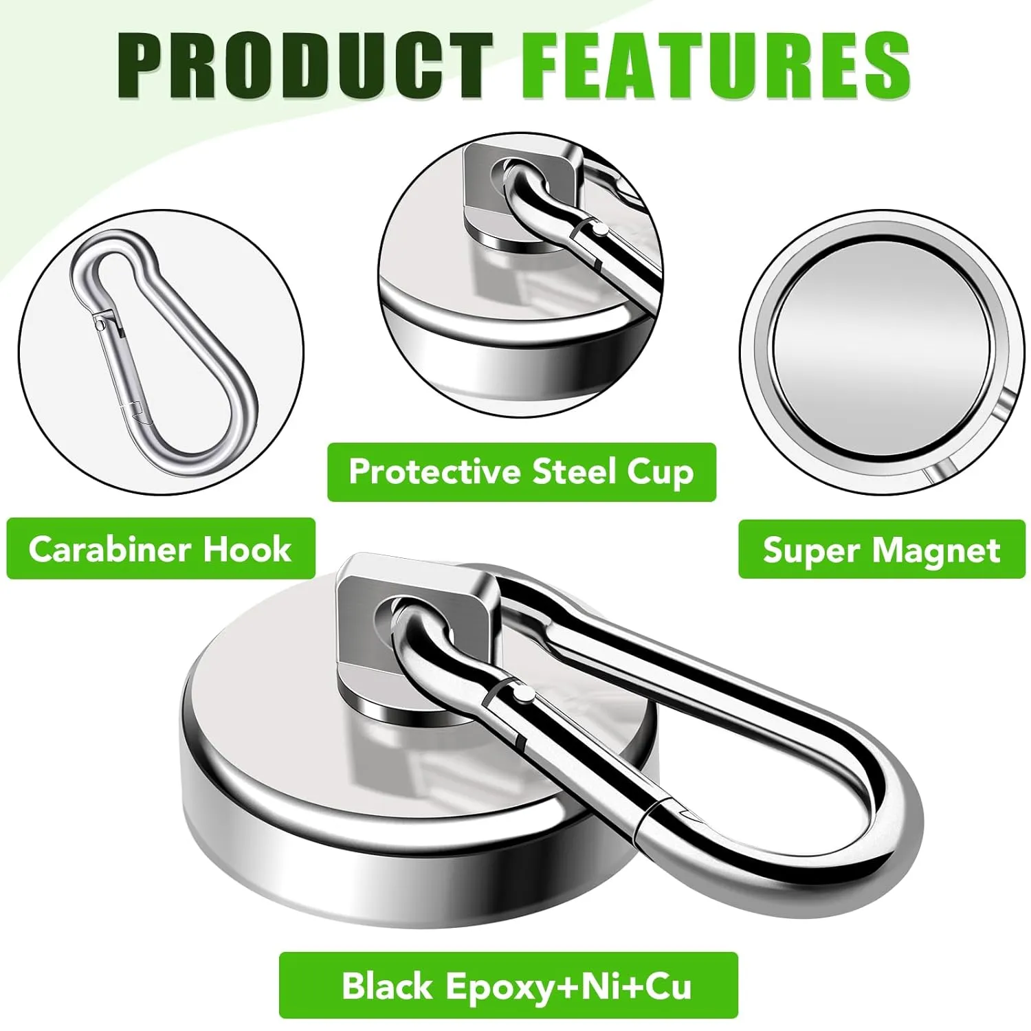 E BAVITE Carabiner Magnetic Hooks, 110LBS Strong Magnetic Hooks Heavy Duty with Swivel Carabiner Hook, for Hanging for Cruise, Garage, Kitchen, Refrigerator, Locker (12-Pack)