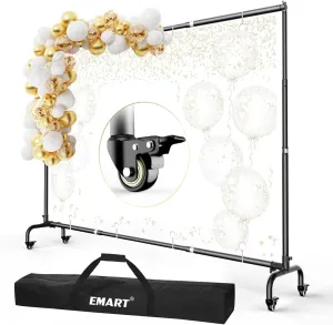 EMART Rolling Backdrop Stand with Wheels - 10 x7.5 ft (WxH) Adjustable - Moveable Photo Banner Background Holder Photography Frame Kit Adjustable for Parties Decoration Photoshoot