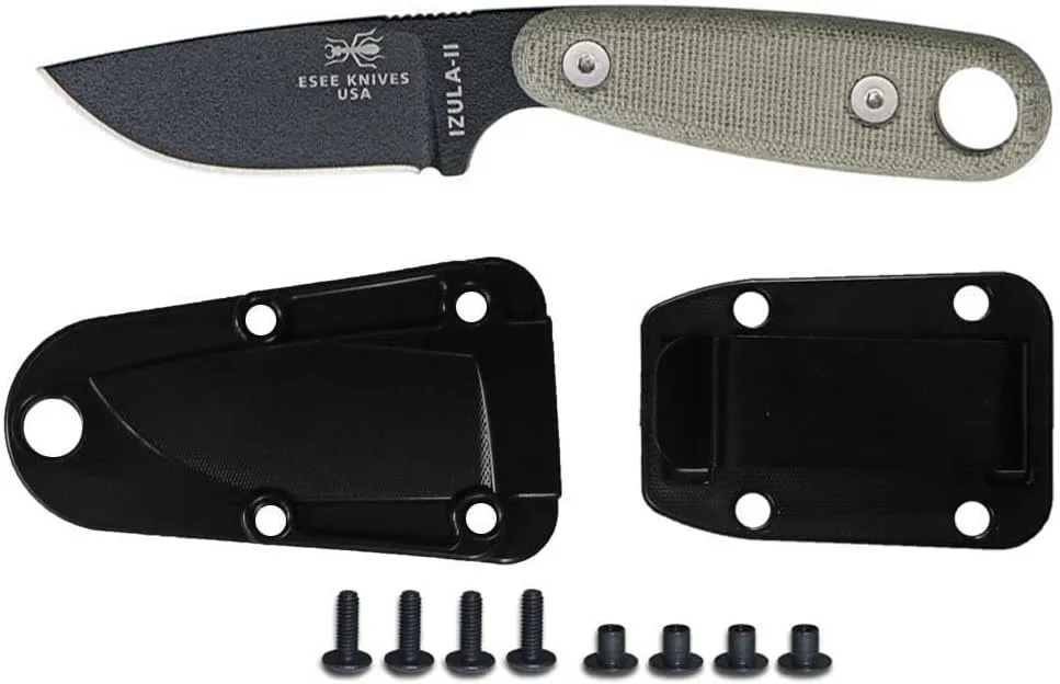 ESEE Knives Izula II Knife with Molded Sheath and Belt Clip Plate (Black)