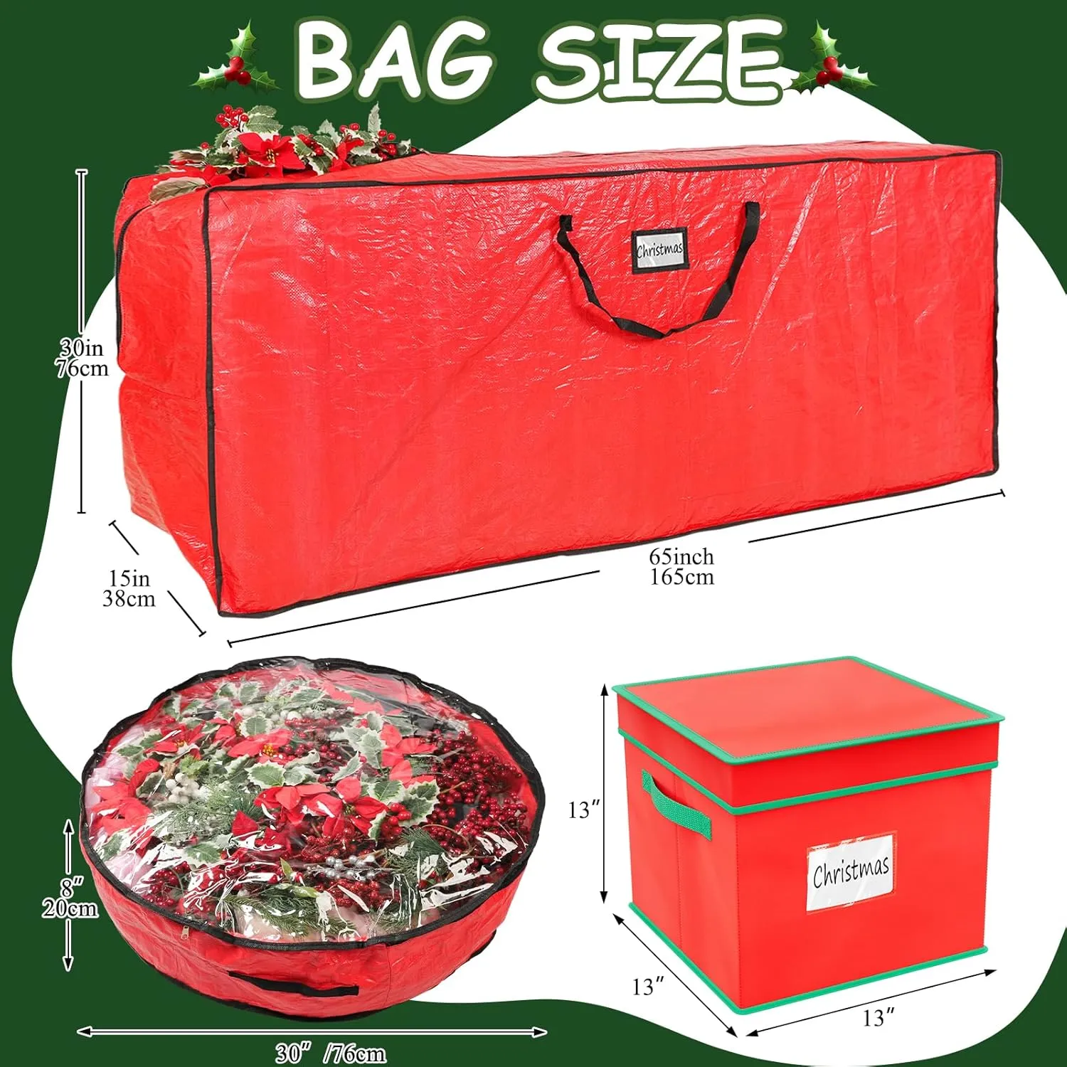 Falflor 4PCS Christmas Tree Storage Bag & Christmas Ornament Bag Sets Waterproof Xmas Ornament Storage Bag（Red）