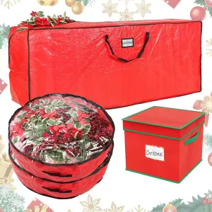 Falflor 4PCS Christmas Tree Storage Bag & Christmas Ornament Bag Sets Waterproof Xmas Ornament Storage Bag（Red）